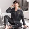 Otoño Nuevo Lujo Primavera, Otoño e Invierno Nuevo Estilo Hombres Algodón Puro Manga Larga Pantalones Conjunto de Dos Piezas Ropa para Casa Pijama