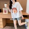 Diseño de Algodón Puro Manga Corta Estampada Verano Americano Nuevo Corta Dibujo Animado Pequeña Holgada Camiseta Top Manga Media
