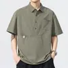 Camisa Polo de trabajo retro americana de alta gama de seda helada para hombre, camisa de verano moderna de corte holgado con cuello, camiseta de manga corta para hombre