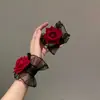 Lolita Lolita Punk Gótico Retrô Renda Flor Rosa Luvas de Pulso Aquecedores de Braço Femininos Acessórios Mangas de Mão Cos