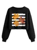 Moletom cropped branco com listras e estampa de folhas, casual, confortável e estiloso, para mulheres, de loja independente da Amazon Wish, para exportação