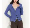 Cárdigan de punto ajustado color azul Maoi para mujer, estilo coreano de otoño, suéter corto para superponer, top de principios de otoño