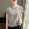Camiseta de Manga Corta Estampada Estilo Coreano para Mujer, Verano Fina y Transpirable Nuevo Estilo 2026 Cuello Redondo Holgada y Versátil Camiseta Superior Elegante