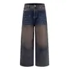 Marca Tendência Jiayiku 2025 Novo Jeans Americano Streetwear Resistente Lavado com Strass Calças Largas de Alta Qualidade