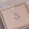 Colar para Mulheres, Coração de Vidro Cristal Rosa da Moda, Estilo Japonês e Coreano, Acessório Elegante de Coração Pêssego Atacado, Corrente para Clavícula