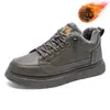 Sapatos Masculinos Slip-On para Trabalho de Inverno, Sapatos Casuais de Couro Preto, Sapatos Impermeáveis Masculinos de Algodão Quente com Veludo, Botins