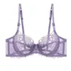 Conjunto de Lencería Sexy de Encaje Europeo y Americano Francés Ultra-Delgado Transparente Talla Grande Sujetador Mostrando Pechos Grandes Pequeños Anti-Caída Lencería Verano