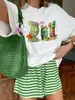 Camiseta Casual Cómoda de Manga Corta con Estampado de Café Helado y Sol, Talla Europea Transfronteriza, Camiseta Casual de Verano para Mujer