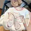 Camiseta Nueva de Primavera para Bebé Niña de Algodón Puro con Mangas Largas, Estilo Pintura al Óleo de Mariposa Tridimensional, Top Moderno y Versátil