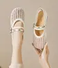 Sapatos Mary Jane Vazados em Couro Macio para Mulheres, Novo Estilo Primavera 2026, Sandálias de Malha Internas que Aumentam a Altura, Sapatilhas Respiráveis e Confortáveis Estilo Francês