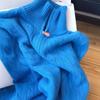 Top de Lã Azul de Alto Padrão com Meio Zíper para Mulheres no Outono e Inverno Novo Solto Casual Redutor de Idade Gola Alta Meia Slimming Top