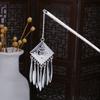 Nuevo Estilo Chino Plata Miao Geométrico Hueco Pasador de Pelo con Borla de Escalón Retro Borla de Pavo Real Antiguo Accesorios para el Cabello Cheongsam Hanfu