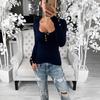 Nova camisa básica de outono wish hot gola redonda com botões manga longa justa T-shirt