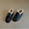 Versión de Piel de Vaca ~ Zapatos de Tacón Bajo Retro Nuevos con Hebilla de Cinturón Cosida, Zapatos de Algodón para Otoño e Invierno, Nuevo Estilo Cálido con Tacón Cubierto y Zapatos de Piel para Mujer