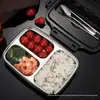 Caixa de Lanche Rápido Caixa de Almoço Isolada Cheia de Água Caixa de Almoço de Aço Inoxidável 304 Caixa de Almoço Portátil para Estudantes com Três Compartimentos Grau Alimentício