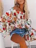 Estoque Disponível Tops Femininos de Comércio Exterior Transfronteiriço Europeu e Americano, Estilo Casual de Férias Decote Ombro a Ombro/Um Ombro Manga Sino Estampada