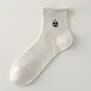 Meias transparentes de bolinhas com babados estilo japonês para cachorros pequenos, meias transparentes de bolinhas brancas para mulheres, meias de algodão fofas e estilosas com desenho animado