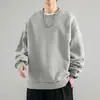 Moletom Preto Masculino Gola Redonda 500g Primavera/Outono, Marca da Moda, Forrado com Fleece, Blusa Casual de Caimento Solto