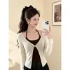 Conjunto de top cropped de alcinha com proteção solar estilo coreano para mulheres, novo casaco de outono com top de manga longa torcido conjunto de duas peças