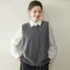 Nuevo Chaleco de Cachemir con Cuello Redondo Amigable con la Piel para Mujer Otoño/Invierno 2026, Chaleco de Punto Grueso de Doble Hilo Holgado de Color Sólido