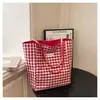 Bolsa Coreana de Grande Capacidade para Mulheres 2025 Nova Bolsa de Tecido Listrada Dupla Face Bolsa de Ombro Casual Versátil Bolsa Tote Atacado