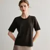 Camiseta de Punto de Manga Corta Yangzi Nuevo Estilo Holgada Cuello Redondo Camiseta Básica Lana Pura Color Sólido Hilo Fino Blanca Gris Camiseta