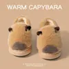 Pantuflas de algodón Capibara para mujer, nuevo modelo invierno 2026, lindas de dibujos animados, antideslizantes, cálidos zapatos de algodón peludo