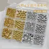 Conjunto de Caixa de Acessórios para Nail Art com Pérolas Sólidas Semicirculares, Pérolas de Resina Douradas e Prateadas Estilo Punk, Acessórios Vestíveis para Decoração de Unhas
