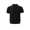 2026 nova camisa polo de malha com gola polo de manga curta, estilo americano texturizado, estilo old money, de manga curta para homens e mulheres, corte slim, estilo curto para o verão