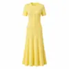 Vestido largo de punto de cola de pez con cuello redondo hueco y botones de perla, adelgazante, de manga larga para mujer de Shein