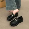 Mocasines Negros de Suela Gruesa para Mujer 2025 Otoño Nuevo Estilo con Falda Zapatos Mary Jane Tacón Grueso Estilo Británico Zapatos Pequeños de Cuero