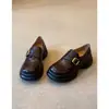Versão em pele de ovelha~ Mocassins femininos de bico redondo com fivela em couro genuíno, sola grossa, estilo britânico retrô, sapatos baixos, forrados com pelúcia