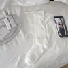 Meias respiráveis sem costura de cor branco leite, de comprimento médio para mulheres, para primavera e verão, malha com listras verticais, estilo ins fino, meias largas, meias longas de cor sólida