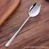 Garfo e Colher Integrados de Aço Inoxidável Ok Fork Uso Duplo Garfo Ocidental Cabo Longo Colher Garfo de Sobremesa Salada Garfo para Macarrão Garfo para Frutas
