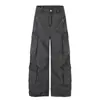 Calça de Trabalho Pleateada de Bolso Múltiplo Reto Flare Resistente Estilo Retro Americano para Homens e Mulheres, Calça Longa Solta de Verão Emagrecedora de Perna Reta