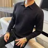 Suéter de Color Sólido con Cuello Camisero Estilo Old Money Otoño/Invierno 2026 para Hombre, Manga Larga, Cálido, para Viajar, Estilo Minimalista POLO Ropa de Punto para Hombre