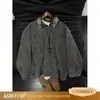 Sudadera retro americana de chenilla con hombros normales para hombre, nueva de otoño e invierno, con retazos de cuadros, cuello camisero, manga larga casual, polo