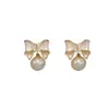 Nuevos Pendientes Dulces de Lazo y Perla para Primavera y Verano para Mujer, Pendientes de Diseño Nicho, Pendientes de Imitación de Nácar de Lujo Ligero al por Mayor