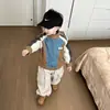 Conjunto de Outono para Meninos Novo Primavera e Outono Estilo Coreano Jaqueta Color Block Top Calça Comprida Workwear Solta Conjunto de Duas Peças Tendência