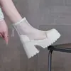 Botines de Malla Transpirable Huecos de Tacón Alto para Mujer Verano Delgado para Personas Bajas Tacón Grueso Suela Gruesa Aumentadores de Altura Botas Sandalia con Superficie de Malla