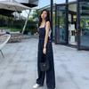 Pantalones de peto vaqueros de Corea del Sur para mujer joven Primavera y Otoño Nuevos sueltos rectos azul oscuro cintura alta bolsillo grande mono pantalón