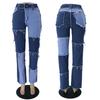 2025 Novo Estilo de Verão Grande Amazon Tendência Europeia e Americana Costura de Cores Misturadas Cintura Alta Justa Glúteos Calças Jeans Retas Femininas