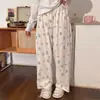 Pijama Doce de Desenho Animado de Cintura Alta Usável para Mulheres, Algodão Nuvem Outono Novo Estilo, Estilo Preguiçoso Primavera e Outono Calças Largas para Caminhar