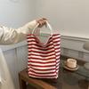 Bolso de Hombro de Lona Rayada Artística Estilo Coreano 2026 Casual Simple Gran Capacidad Estilo Perezoso con Asa de Cuerda para Mujer