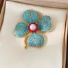 Broche de Flor de Circonita Cúbica Vintage Usado con Perla Redonda Pin de Lujo Ligero Estilo Retro Exquisito Accesorio para Ropa