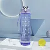 Copo Espacial Transfronteiriço com Escala, Canudo, Garrafa de Água Esportiva Transparente com Alça, Copo de Plástico Portátil, Garrafa de Água com Tampa