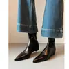 Botas Finas Que Aumentam a Altura Sixwoo para o Dia a Dia 4,5cm Bico Fino Couro Macio Botas Elásticas com Zíper Traseiro Botas de Salto Novo