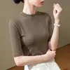 Camiseta de Modal Redonda de Manga Media para Mujer, Nueva Primavera y Otoño 2026, Corte Ajustado, Manga Tres Cuartos, Top Blanco de Alta Gama