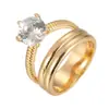 Joyería Transfronteriza Europea y Americana Amazon Anillo de Zirconia Grande Simple y de Moda Material de Cobre Chapado en Oro Superficie Lisa Joyería