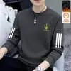 Moletom masculino outono e inverno, versátil, folgado, casual, moderno, gola redonda, com forro de fleece, peça básica estilosa